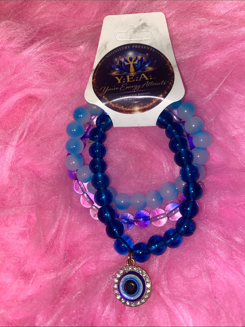 Blue Beaded Bracelet Set with Evil Eye Charm